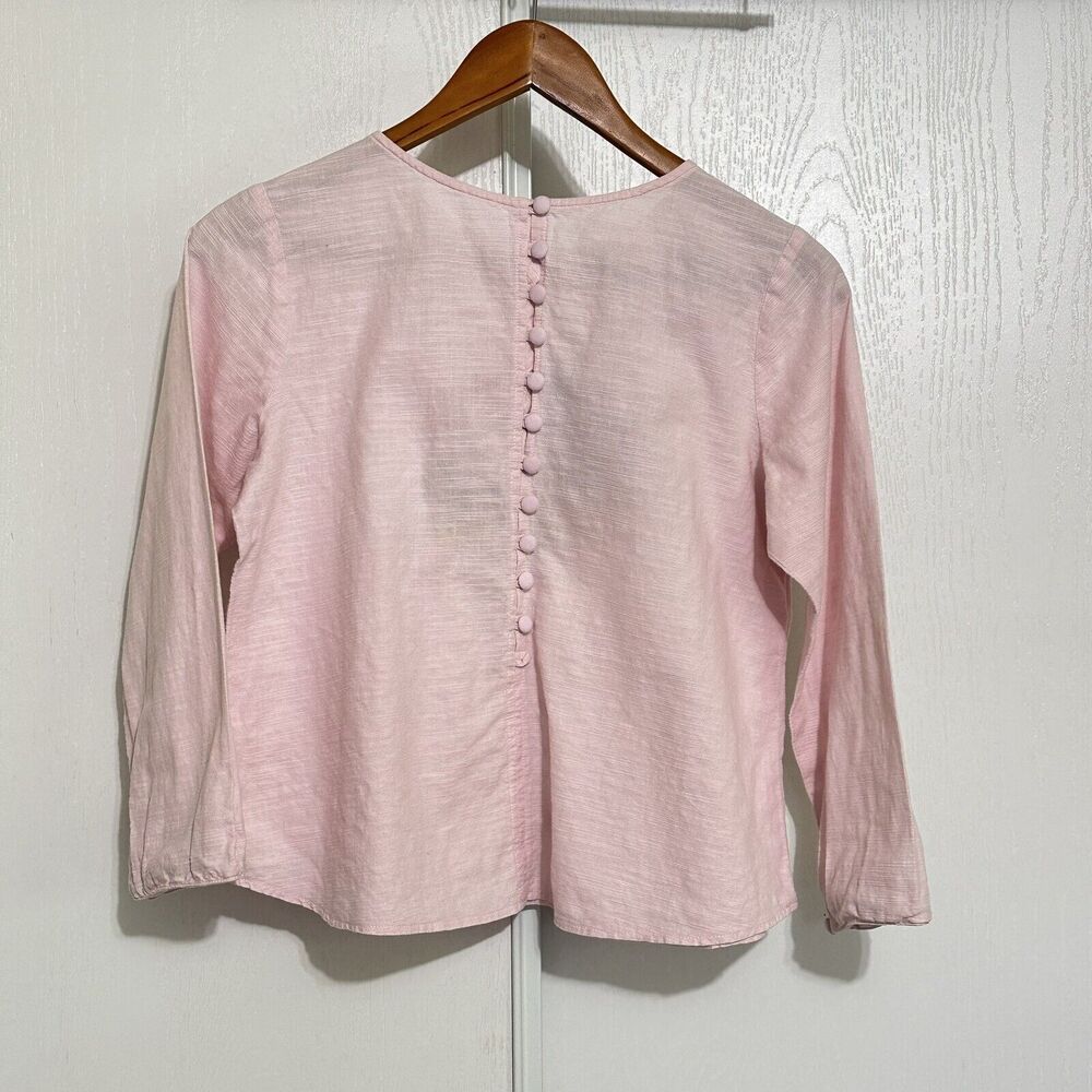 Girls Pink Hand Made Embroidered Long Sleeve Shirt  Floral Plants Sz XL-XXL - Picture 6 of 11